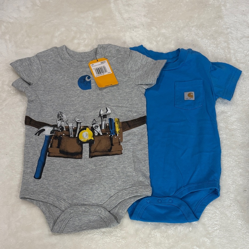 Carhartt Gray and Blue Baby Bodysuit Set
